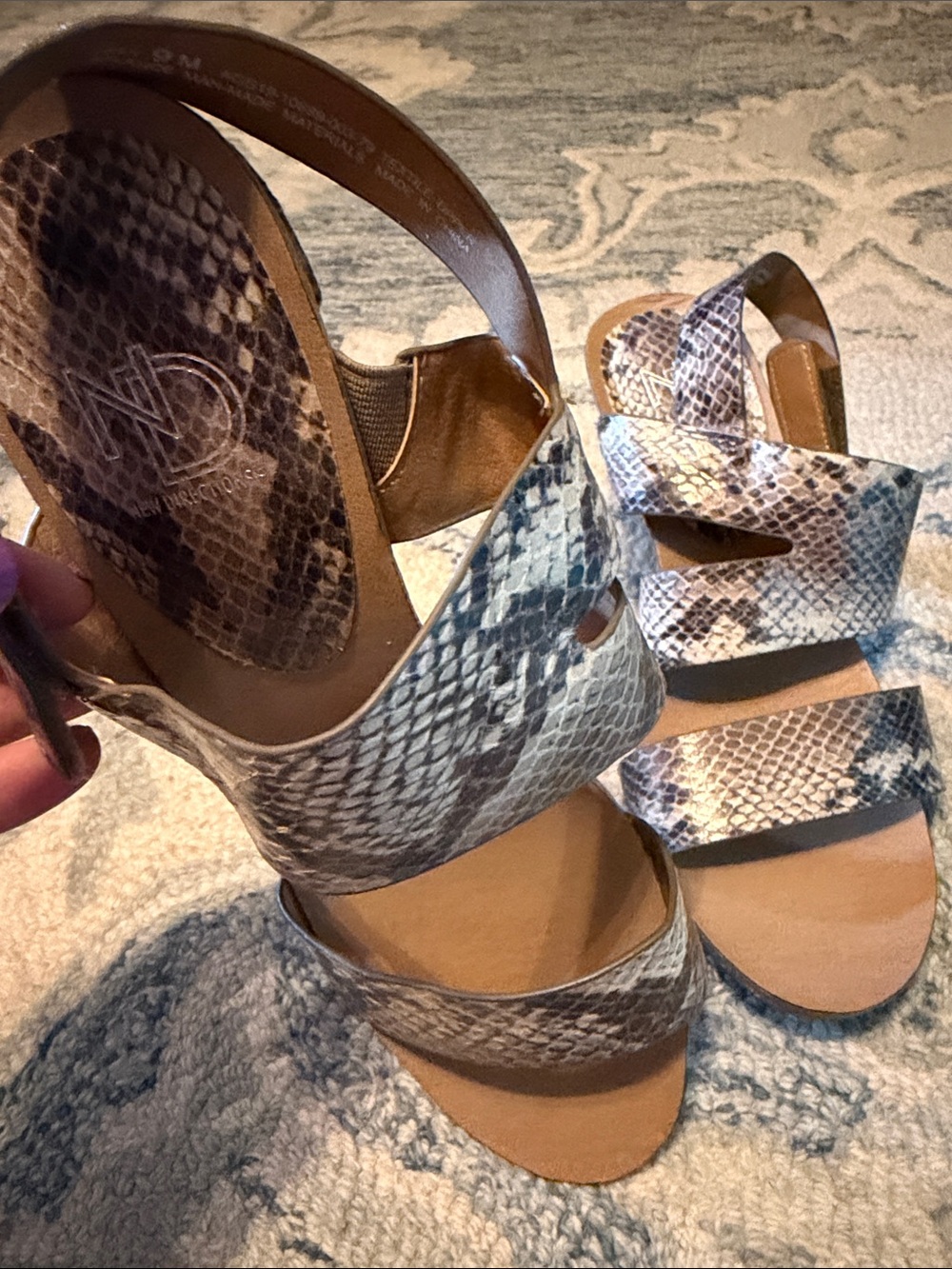 new directions Snake-Print Wedge Sandal in Brown and Tan
